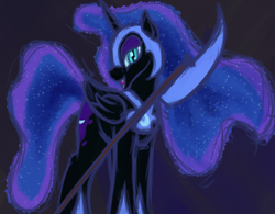 Size: 1000x779 | Tagged: safe, artist:ahorseofcourse, nightmare moon, alicorn, pony, solo, weapon