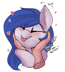 Size: 2226x2457 | Tagged: safe, artist:beardie, derpibooru import, part of a set, oc, oc only, oc:sirius dreams, earth pony, human, pony, beardies scritching ponies, blushing, commission, cute, disembodied hand, earth pony oc, eyes closed, hand, happy, heart, high res, ocbetes, petting, tongue, tongue out, ych result