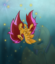 Size: 1368x1584 | Tagged: safe, artist:rochelle2014, derpibooru import, oc, oc only, pegasus, pony, eyes closed, falling, not scootaloo, pegasus oc, solo, wings, zoom layer
