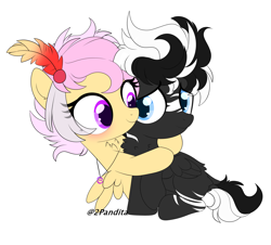 Size: 2100x1896 | Tagged: safe, artist:2pandita, derpibooru import, oc, oc only, oc:tender mist, pegasus, pony, female, filly, hug, simple background, white background