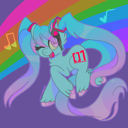 Size: 2000x2000 | Tagged: safe, artist:rubyg242, derpibooru import, pony, anime, hatsune miku, kotobukiya, kotobukiya hatsune miku pony, one eye closed, ponified, rainbow, solo, wink