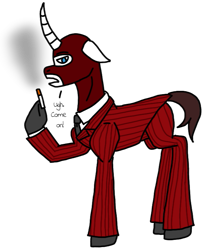Size: 631x768 | Tagged: safe, artist:agdapl, derpibooru import, oc, oc only, pony, unicorn, cigarette, clothes, crossover, hoof hold, horn, male, mask, necktie, ponified, simple background, smoking, solo, species swap, spy, stallion, suit, talking, team fortress 2, transparent background