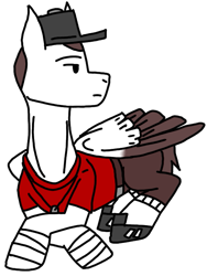 Size: 551x734 | Tagged: safe, artist:agdapl, derpibooru import, oc, oc only, pegasus, pony, bandage, clothes, crossover, hat, looking back, lying down, male, ponified, prone, scout, simple background, solo, species swap, stallion, team fortress 2, transparent background, two toned wings, whistle, wings