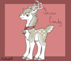 Size: 1750x1500 | Tagged: safe, artist:misskanabelle, derpibooru import, oc, oc only, oc:snow candy, deer, reindeer, abstract background, adopted offspring, antlers, cloven hooves, collar, male, parent:pinkie pie, parent:princess skystar, parents:skypie, signature, story included, unshorn fetlocks