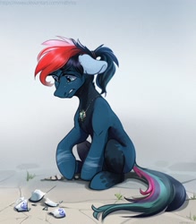 Size: 2624x3000 | Tagged: safe, artist:mithriss, derpibooru import, oc, oc only, earth pony, pony, broken, cup, ears, earth pony oc, floppy ears, high res, palindrome get, solo