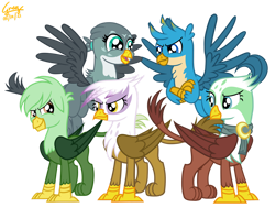 Size: 1280x960 | Tagged: safe, artist:gregoryco123, derpibooru import, gabby, gallus, gilda, greta, oc, oc:gregory griffin, griffon