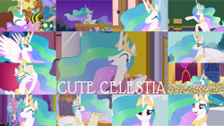 Size: 1280x720 | Tagged: safe, derpibooru import, edit, edited screencap, editor:quoterific, screencap, gallus, princess celestia, alicorn, pony, a royal problem, between dark and dawn, celestial advice, griffon the brush off, horse play, keep calm and flutter on, make new friends but keep discord, school raze, season 7, season 8, season 9, swarm of the century, sweet and elite, the return of harmony, cute, cutelestia, hair over one eye, night, one eye closed, solo focus, swapped cutie marks, wink