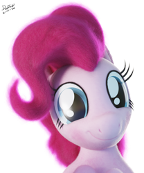 Size: 1280x1536 | Tagged: safe, artist:dashyoshi, derpibooru import, pinkie pie, earth pony, pony, 3d, blender, blender cycles, blushing, bust, c:, cute, diapinkes, female, fluffy, looking at you, mare, portrait, simple background, smiling, smiling at you, solo, transparent background