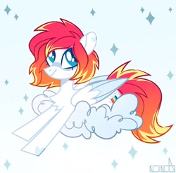 Size: 1893x1867 | Tagged: safe, artist:n in a, derpibooru import, oc, oc only, pegasus, pony, chest fluff, cloud, lying down, lying on a cloud, on a cloud, smiling, solo, sparkles