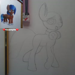 Size: 3464x3464 | Tagged: safe, artist:lewdielewd, derpibooru import, pony, commission, happy, headphones, high res, pencil drawing, solo, traditional art, ych example, ych sketch, your character here