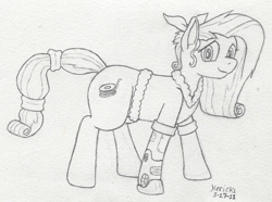 Size: 921x684 | Tagged: safe, artist:hericks, kerfuffle, torque wrench, oc, oc only, earth pony, pony, amputee, doodle, female, fusion, looking at you, prosthetic limb, prosthetics, simple background, solo, traditional art