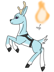 Size: 768x1024 | Tagged: safe, artist:agdapl, derpibooru import, deer, reindeer, antlers, crossover, female, fire, harness, pyro, simple background, solo, species swap, tack, team fortress 2, transparent background