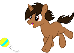 Size: 3029x2200 | Tagged: safe, derpibooru exclusive, derpibooru import, oc, oc only, pony, unicorn, ball, colt, foal, high res, horn, male, playing, simple background, transparent background, unicorn oc