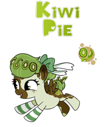 Size: 1280x1548 | Tagged: safe, artist:smilesupsidedown, derpibooru import, oc, oc only, pegasus, pony, bow, clothes, eyelashes, female, filly, hair bow, kiwi, pegasus oc, running, simple background, socks, solo, striped socks, transparent background, wings