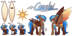 Size: 1280x640 | Tagged: safe, artist:blizzard-queen, derpibooru import, oc, oc:coastal beach glow, pegasus, pony, female, mare, solo, sunglasss, surfboard, wesuit