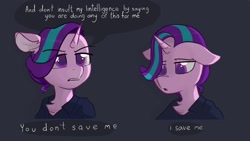 Size: 1200x675 | Tagged: safe, artist:matterproblem, derpibooru import, starlight glimmer, anthro, unicorn, better call saul, clothes, dialogue, ears, floppy ears, solo