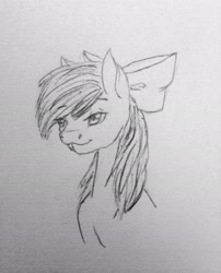 Size: 2448x3027 | Tagged: safe, artist:crazyaniknowit, derpibooru import, apple bloom, pony, monochrome, solo, traditional art