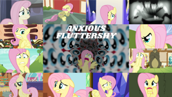Size: 1280x720 | Tagged: safe, derpibooru import, edit, edited screencap, editor:quoterific, screencap, angel bunny, fluttershy, harry, pegasus, pony, a bird in the hoof, buckball season, fame and misfortune, filli vanilli, friendship is magic, griffon the brush off, hurricane fluttershy, magic duel, magical mystery cure, scare master, season 1, season 2, season 4, sounds of silence, the cutie map, the return of harmony, hair over one eye, scared, shrunken pupils, solo, solo focus, surrounded