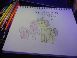 Size: 1280x960 | Tagged: safe, artist:dougtheloremaster, derpibooru import, cheese sandwich, pinkie pie, cheesepie, female, male, shipping, straight, traditional art