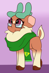 Size: 2600x3853 | Tagged: safe, artist:mrneo, derpibooru import, cashmere (tfh), deer, reindeer, them's fightin' herds, cashbetes, clothes, cute, glasses, scarf, solo