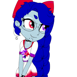 Size: 600x599 | Tagged: safe, artist:sajimex, derpibooru import, oc, oc only, oc:hajime, human, equestria girls, base used, bow, female, glasses, humanized, lip bite, piercing, simple background, solo, transparent background