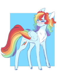 Size: 1579x1794 | Tagged: safe, artist:scarletskitty12, derpibooru import, rainbow dash, pegasus, pony, abstract background, blushing, chest fluff, colored hooves, colored wings, cute, dashabetes, ear fluff, ears, eyes closed, female, mare, smiling, solo, wings