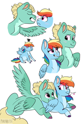Size: 1560x2331 | Tagged: safe, artist:moccabliss, derpibooru import, rainbow dash, zephyr breeze, pegasus, pony, blushing, boop, colored hooves, cute, female, heart, heart eyes, lying down, male, mare, noseboop, pregnant, prone, shipping, simple background, smiling, spread wings, stallion, straight, tsunderainbow, tsundere, white background, wingding eyes, wings, zephdash
