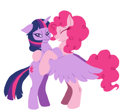 Size: 1000x911 | Tagged: safe, artist:da_space_kase, artist:katsaka, artist:spacekase, derpibooru import, pinkie pie, twilight sparkle, twilight sparkle (alicorn), alicorn, earth pony, pony, bipedal, bisexual, fanart, female, hug, lesbian, pansexual, ponies on hind legs, shipping, simple background, transparent background, twinkie, winghug, wings