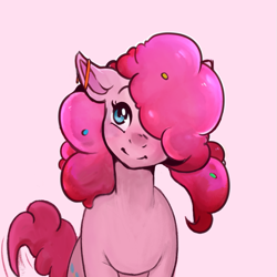 Size: 673x673 | Tagged: safe, artist:arnachy, edit, editor:hotkinkajou, ponerpics import, pinkie pie, earth pony, pony, beautiful, cute, female, hair over one eye, looking up, mare, smiling, solo, tail wag