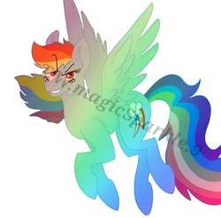 Size: 1018x1002 | Tagged: safe, artist:t.w.magicsparkel.9, derpibooru import, rainbow dash, pegasus, pony, eyelashes, female, flying, mare, obtrusive watermark, simple background, smiling, smirk, solo, watermark, white background, wings