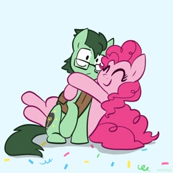 Size: 2048x2048 | Tagged: safe, artist:pfeffaroo, derpibooru import, pinkie pie, oc, earth pony, pony, earth pony oc, female, high res, hug, male, mare, stallion