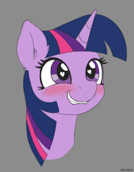 Size: 2008x2573 | Tagged: safe, artist:irisarco, derpibooru import, twilight sparkle, pony, unicorn, blushing, ear fluff, ears, female, grin, happy, heart eyes, horn, lip bite, mare, simple background, sketch, smiling, solo, watermark, wingding eyes