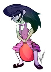 Size: 424x595 | Tagged: safe, artist:the-realest-lgc, derpibooru import, octavia melody, equestria girls, bouncing, sitting, solo, space hopper
