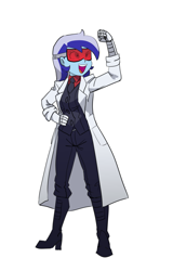 Size: 3152x4920 | Tagged: safe, alternate version, artist:carnifex, derpibooru import, minuette, equestria girls, boots, clothes, equestria girls-ified, glasses, helltaker, lab coat, necktie, robotic arm, shoes, solo, vest