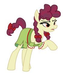 Size: 2345x2746 | Tagged: safe, artist:three uncle, derpibooru import, hilly hooffield, earth pony, pony, the hooffields and mccolts, background pony, bow, clothes, female, hair bow, hooffield family, mare, pigtails, pose, simple background, solo, vector