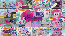 Size: 1280x721 | Tagged: safe, derpibooru import, edit, edited screencap, editor:quoterific, screencap, applejack, discord, dj pon-3, fluttershy, pinkie pie, princess luna, rainbow dash, rarity, spike, starlight glimmer, twilight sparkle, twilight sparkle (alicorn), vinyl scratch, alicorn, draconequus, dragon, earth pony, pegasus, pony, unicorn, season 8, spoiler:s08, applejack's hat, bipedal, clothes, cowboy hat, crossed arms, crossed hooves, crown, dragnet shield, duo, duo female, eyes closed, female, fresh princess of friendship, glowing horn, gritted teeth, hat, horn, jewelry, magic, male, mane six, party cannon, police, police hat, police officer, quill pen, radio, regalia, s1 luna, solo, sunglasses, teeth, the fresh prince of bel-air, throne, trio