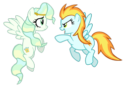 Size: 1873x1317 | Tagged: safe, artist:candyandflurry, derpibooru import, oc, oc:misty trail, oc:thunder strike, pegasus, pony, female, magical lesbian spawn, mare, offspring, parent:sky stinger, parent:soarin', parent:spitfire, parent:vapor trail, parents:soarinfire, parents:vaporsky, simple background, transparent background, vector