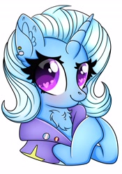 Size: 2867x4096 | Tagged: safe, artist:splashofsweet, derpibooru import, trixie, pony, chest fluff, ear fluff, ears, heart eyes, lesbian pride flag, looking at you, pride, pride flag, smiling, solo, transgender pride flag, wingding eyes