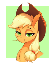 Size: 1800x2100 | Tagged: safe, artist:aquaticvibes, derpibooru import, applejack, earth pony, pony, female, freckles, lidded eyes, mare, smiling, solo, straw in mouth