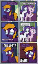 Size: 1920x3169 | Tagged: safe, artist:alexdti, derpibooru import, rarity, starlight glimmer, oc, oc:ale, pegasus, pony, comic:quest for friendship, female, glasses, implied transgender transformation, mare