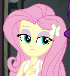 Size: 425x463 | Tagged: safe, derpibooru import, screencap, fluttershy, rarity, equestria girls, friendship games, cropped, cute, pretty, sleeveless