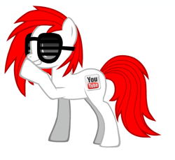 Size: 500x458 | Tagged: safe, artist:akip-chan, derpibooru import, oc, earth pony, pony, cutie mark, grin, red mane, smiling, sunglasses, youtube, youtube logo