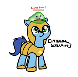 Size: 831x828 | Tagged: safe, artist:neuro, oc, oc only, earth pony, pony, adorable distress, armor, c:, cute, descriptive noise, earth pony oc, female, guardsmare, health bars, helmet, hoof shoes, internal screaming, mare, royal guard, rpg, scared, simple background, slime, smiling, solo, transparent background