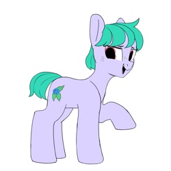 Size: 1198x1200 | Tagged: safe, artist:tallaferroxiv, oc, oc only, earth pony, pony, earth pony oc, female, freckles, looking at you, mare, open mouth, raised hoof, raised leg, simple background, solo, white background