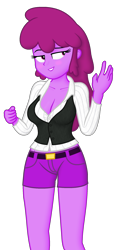 Size: 1080x2340 | Tagged: safe, derpibooru import, edit, editor:ah96, berry punch, berryshine, equestria girls, breast edit, breasts, busty berry punch, cleavage, clothes, equestria girls-ified, female, simple background, solo, transparent background, vest