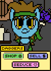 Size: 300x420 | Tagged: safe, artist:nukepony360, derpibooru import, part of a set, oc, oc only, oc:daggers, oc:nuclear fission, earth pony, animated, animated gif, pixel animation, pixel art, simple background, smug