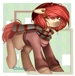 Size: 1898x1915 | Tagged: safe, artist:mediasmile666, derpibooru import, oc, oc only, earth pony, pony, abstract background, clothes, ears, floppy ears, male, scarf, solo, stallion, sweater