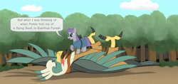 Size: 4242x1995 | Tagged: safe, alternate version, artist:malte279, derpibooru import, maud pie, bird, roc, boulder, comic, everfree forest, pun, rock