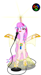 Size: 2023x3683 | Tagged: safe, artist:kyoshyu, derpibooru import, oc, oc:coeur d'étoile, pony, unicorn, bipedal, clothes, dress, female, high res, magic, mare, microphone, see-through, simple background, solo, transparent background, vector