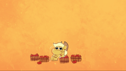 Size: 1280x721 | Tagged: safe, derpibooru import, screencap, applejack, earth pony, pony, my little pony: pony life, time after time capsule, spoiler:pony life s02e09, apple, applejack's hat, bored, clothes, cowboy hat, female, food, hat, solo